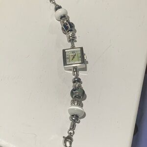 Silver and Black Beaded Bracelet Watch